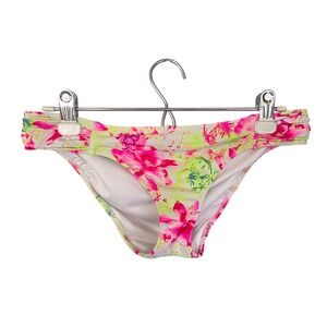 Victoria's Secret Tropical Floral Bikini Bottoms Neon Pink Lime Green Medium